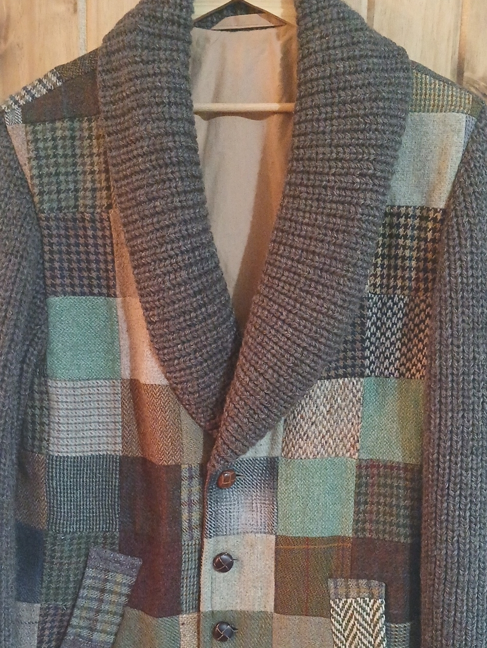 Mens Vintage Hanna Hats Of Donegal Wool Patchwork Sweater Jacket - Medium - Picture 2 of 13
